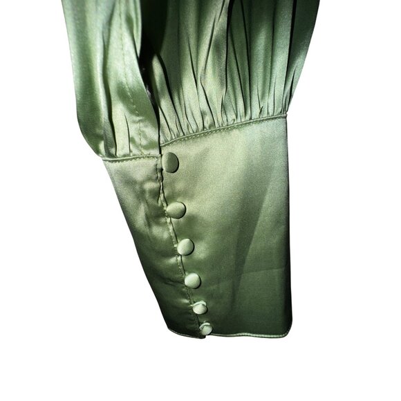 Fashion Nova Green Satin Long-Sleeve Crop Top XL Sexy Classic Party Date Boho - Picture 3 of 7